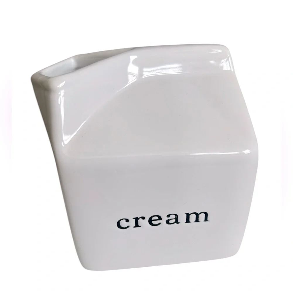 Crate & Barrel White Ceramic Milk Carton Style Creamer Container